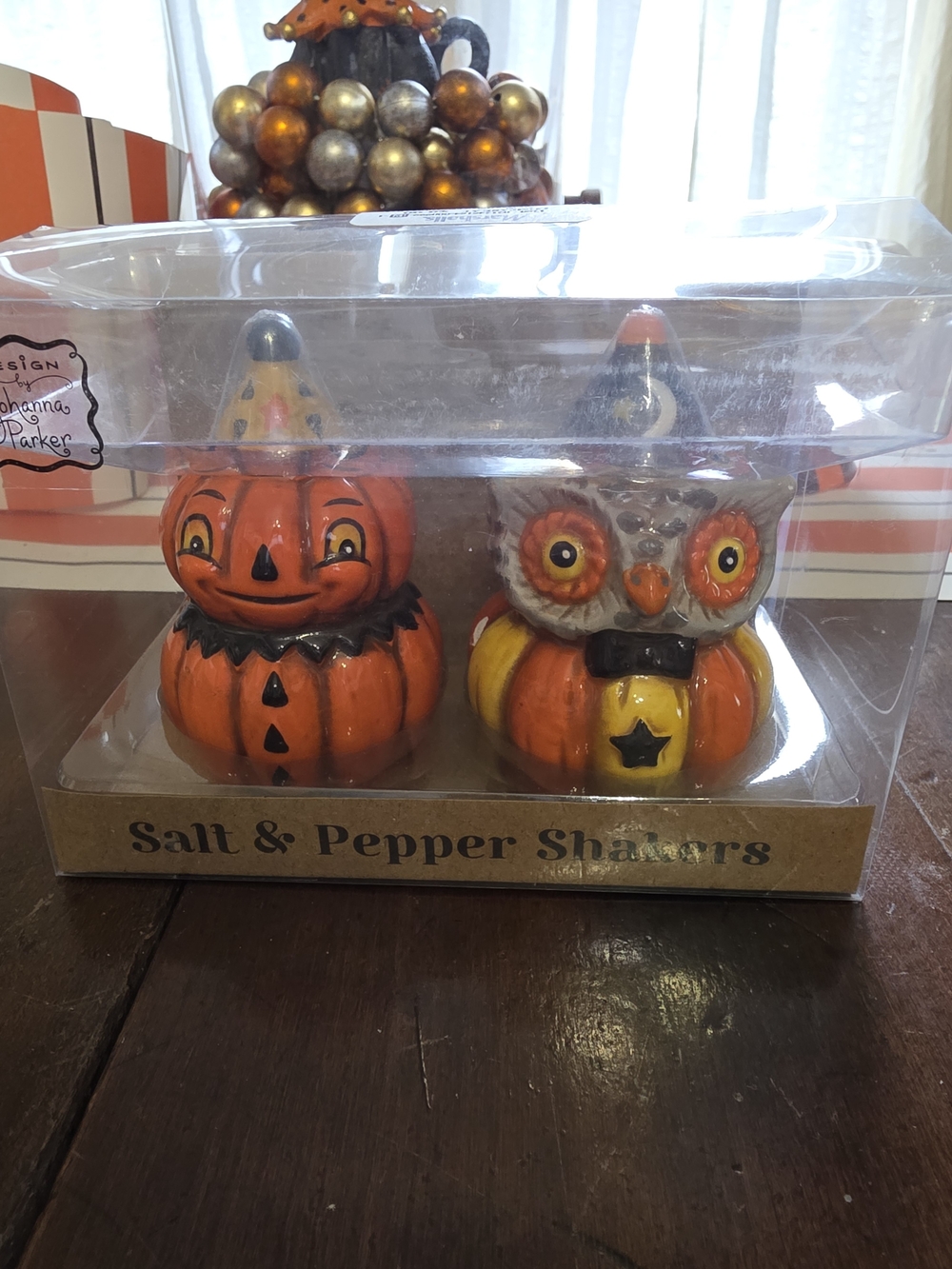 Johanna Parker Halloween Pumpkin & Owl Salt and Pepper Shaker Set - Orange